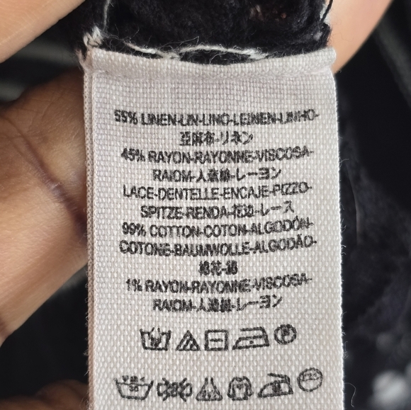 Free People Linen Blend Crochet Love Me Do Blouse Top Sz M Stripe Oversize - Picture 15 of 16